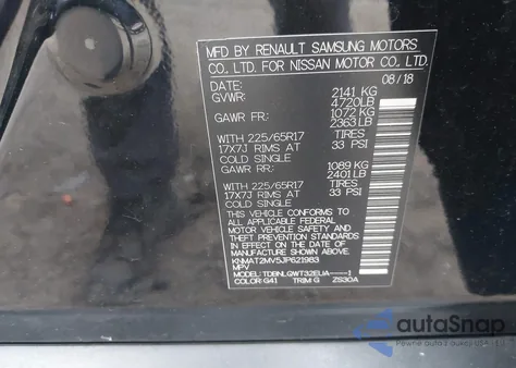 2018 Nissan Rogue Sv from USA, damaged, VIN KNMAT2MV5JP621983